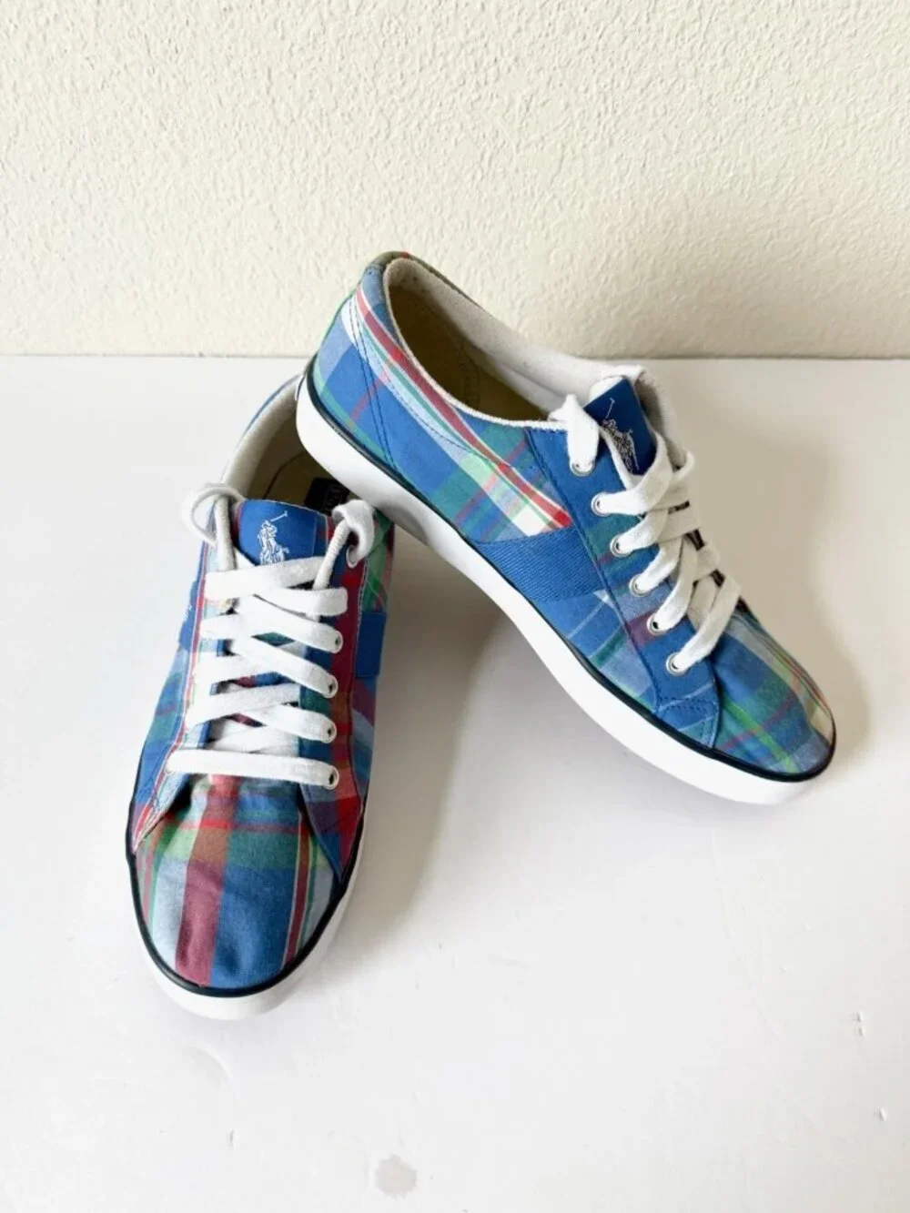 Polo Ralph Lauren Gillian Sneakers Womens Size 7 Madras Plaid Low Top Preppy